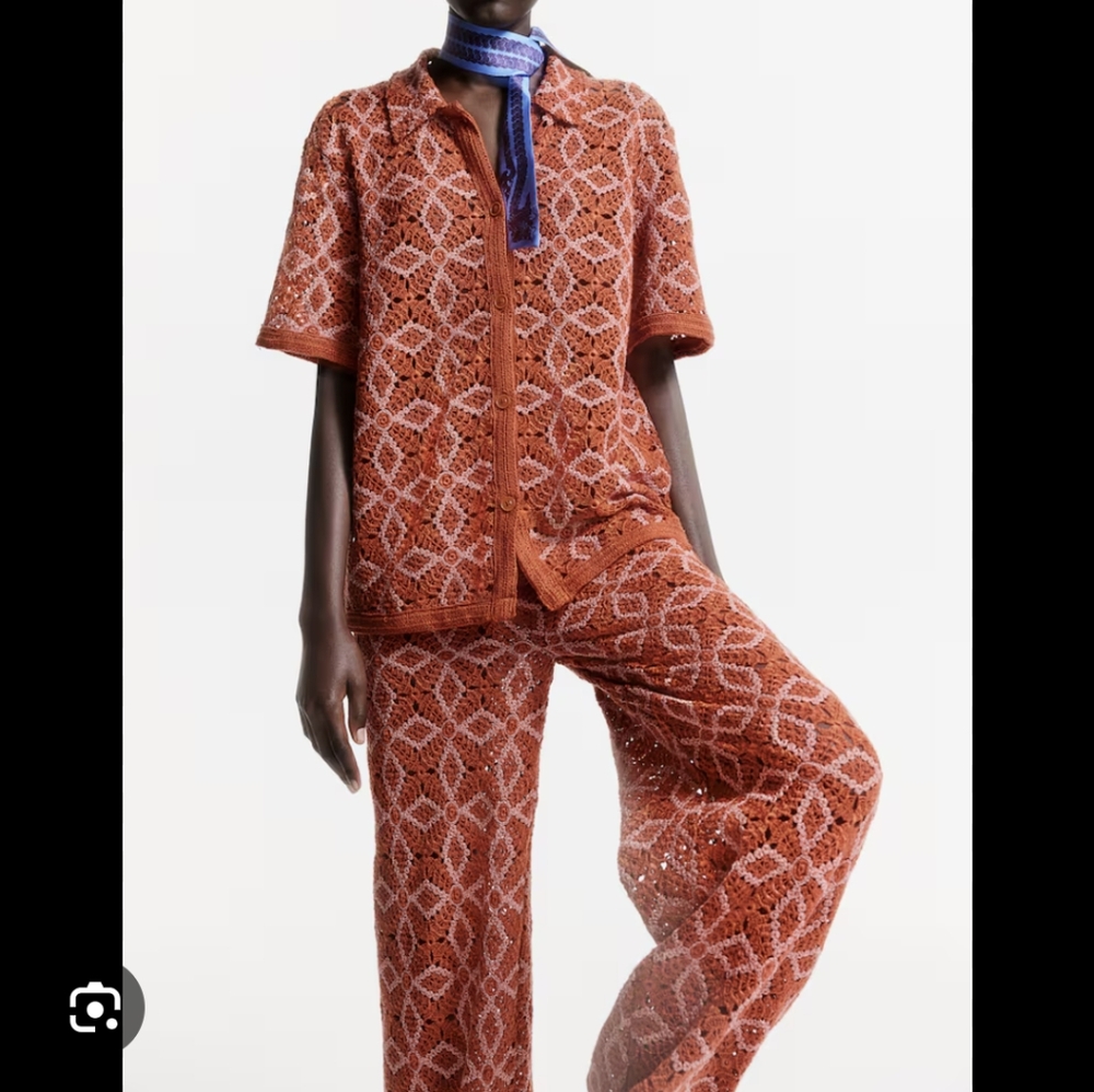 *LAST CHANCE* THE WHITE LOTUS x H&M CROCHETED PANTS, Orange Crochet Pants - Picture 1 of 12